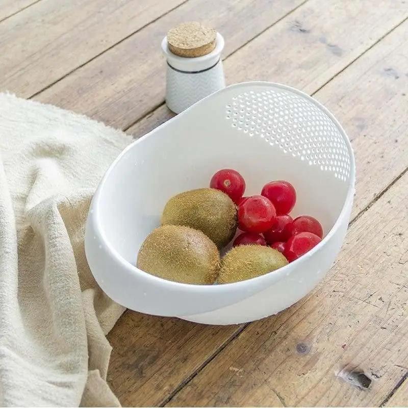 1PC-Silicone Colander Rice Bowl Drain Basket Fruit Bowl Washing Drain Basket with Handle Washing Basket Home Kitchen Organizer