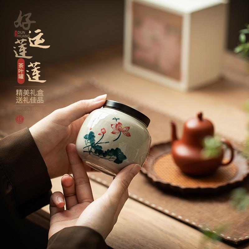 Good Luck Lianlian Ceramic Tea Can Small Sealed Storage Tea Can Portable Mini Can Tea Packaging Gift Box