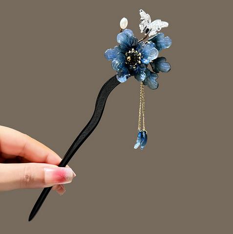 Retro Chinese Style Hair Forks Wooden/Acetate Hair Sticks Flower Hair Pins Pendant Headpieces Floral Hair Bun Maker Jewelry