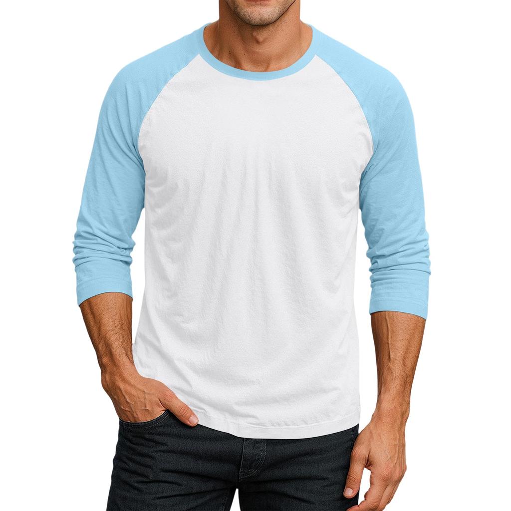 Men's Round Neck Contrast Color Raglan Three-quarter Sleeve Top T-shirt