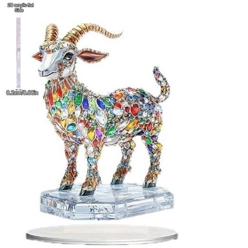 Explosive Glass Crystal Goat - 2D Flat Acrylic Desktop Ornament, Wall Decor Art, Four Seasons Decoration, Novelty Home Decor