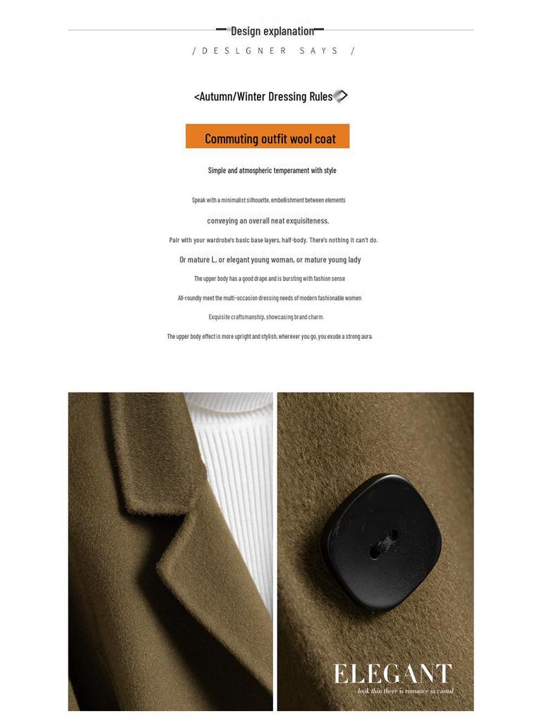 Damen Langer Schlankmachender Doppelseitiger Wollmantel mit Reverskragen - 100% Wolle Herbst/Winter Mode Übermantel