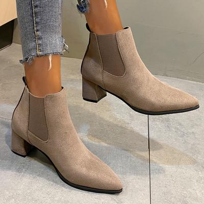 2024 herbst Winter Frauen Stiefel Spitz Slip auf Weibliche Ankle Booties Mode Einfache Niedrigen Ferse Kurze Chelsea Stiefel Botas Mujer
