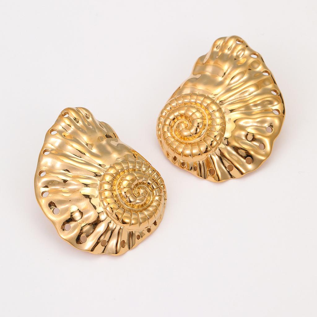 GEMCHIC Women's Gold Seashell Statement Earrings Exaggerated Ocean Style Stainless Steel Jewelry