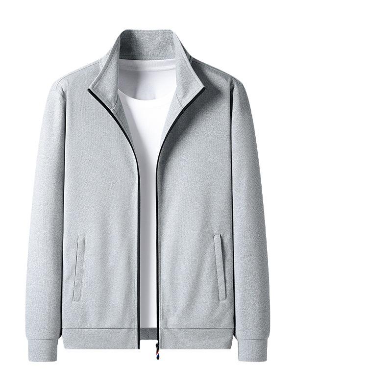 2024 Men's Solid Color Stand Collar Zipper Jacket - Versatile, Fashionable Spring/Autumn Casual Wear for Youth and Dads.