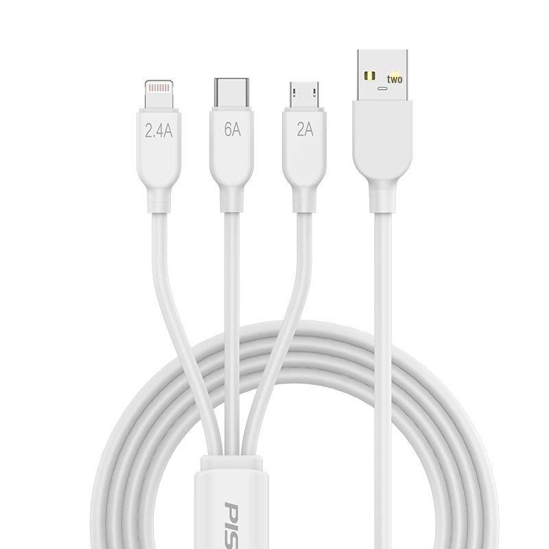 PISEN 3-in-1 Multi-Function Charging Cable: Compatible with Apple 14, Android, Type-C Devices.