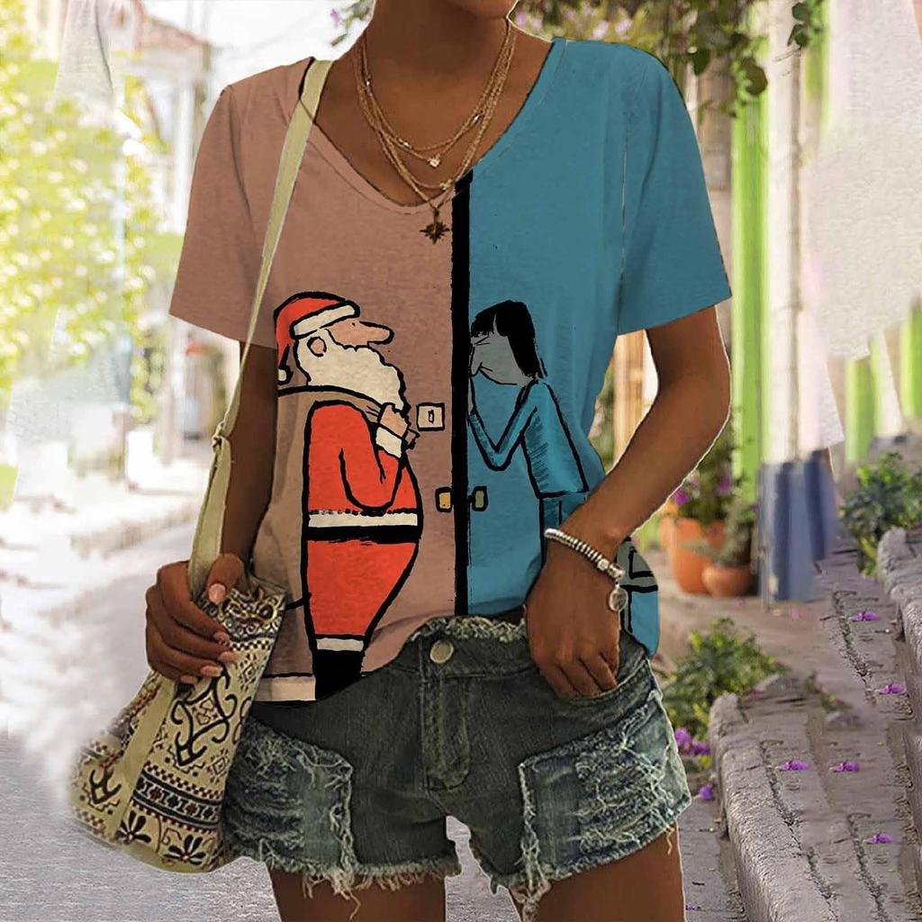 Summer 3D T-shirt Short Sleeved Printed Women's V-neck T-shirt