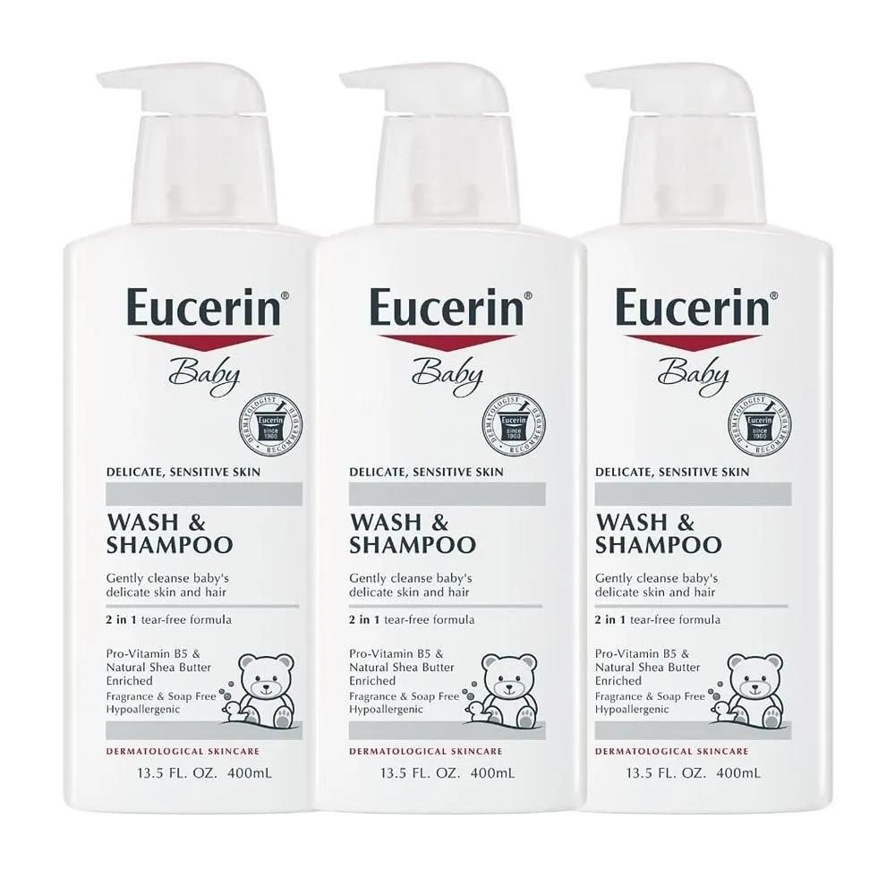 Eucerin Детский гель для мытья и шампунь 400 мл, 3 шт. Eucerin Baby Детский шампунь и гель для тела без отдушек, не щиплет глазки