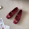 Schuhe quadratische Spitze Strass Pferde-Schnalle Schleife vielseitig flache Sohle Schuhe Buchstabendruck Freizeitschuhe