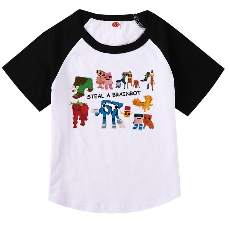 9191 Kids Girls Steal a Brainrot 67 Six Seven Print Raglan Short Sleeves Cotton T-Shirt