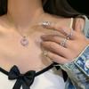 Pink ice flower love zircon pendant necklace female, Japanese and Korean ins Internet celebrity sweet cool girl collarbone chain necklace