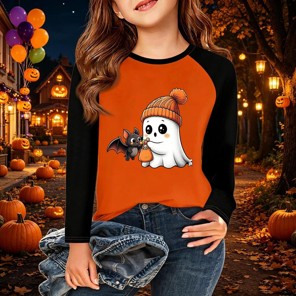 Kids' Halloween Printed Long Sleeve Neck T-Shirt for Casual Wear