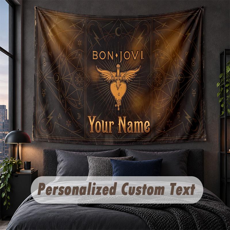 Custom Name Text Tapestry,Bon Jovi Decorative Wall Hanging, Background Tapestry For Home Bedroom