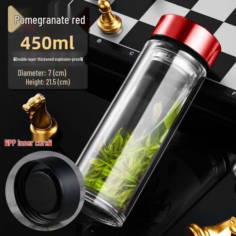 ZISIZ Double-Layer Insulated Glass Water Bottle