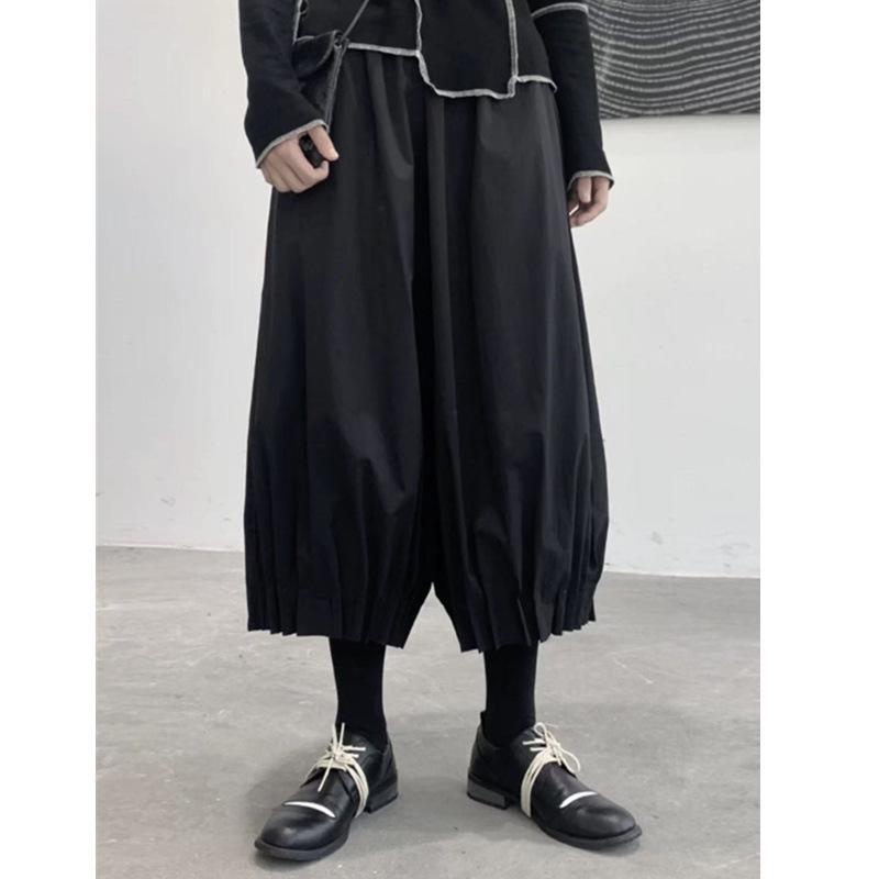 Women s Dark Minimalist High-Waisted Pleated Wide-Leg Lantern Pants for Autumn and Winter One Size