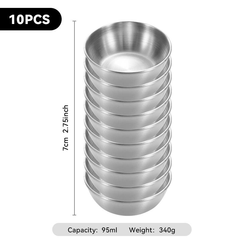 4-Piece Set of Gold 304 Stainless Steel Round Seasoning & Dipping Bowls for Soy Sauce