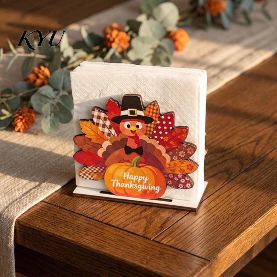 Rustic Thanksgiving Centerpiece Gnome Turkey Napkin Holder, Wooden Table Storage Rack, Shaped Tissue Organizer Autumn Holiday Tabletop Holder