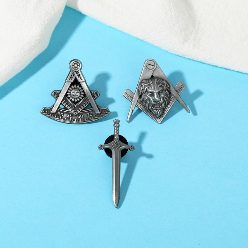 1 Peça Design de Cabeça de Leão Solar Emblema Maçônico Broches Insígnia Maçônica Emblema Maçônico Vintage Broches em Forma de Espada
