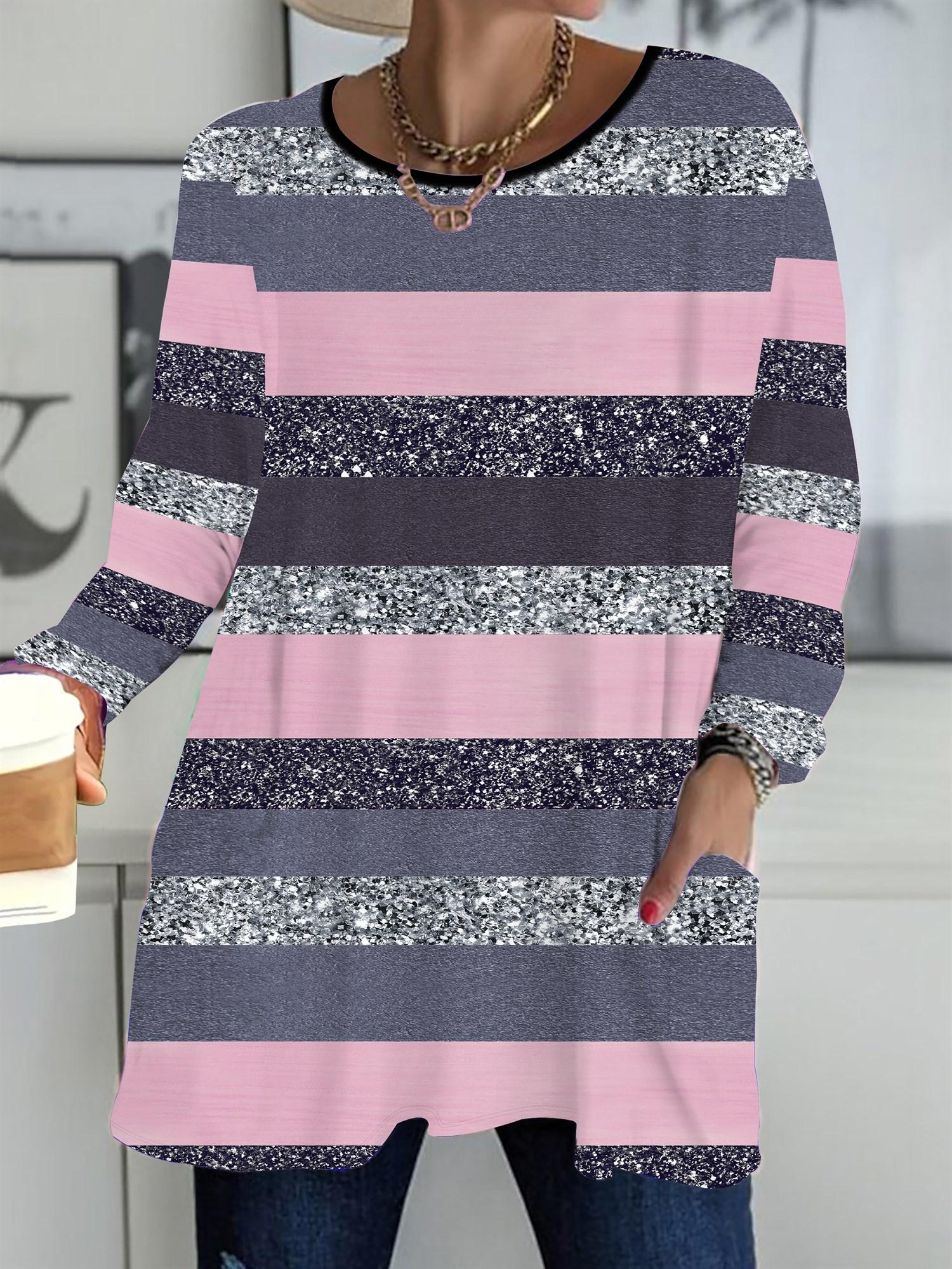 

Осень-Зима 2025 Новые Женские Топы Большого Размера, Модные Футболки с 3D-принтом в клетку с круглым вырезом и длинным рукавом 6XL розовый