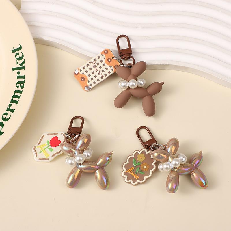 Brown Balloon Dog Keychain Acrylic Rubber 3D Exquisite Phone Keyring Car Pendant Cartoon Key Ring DIY Gift for Women Keychain