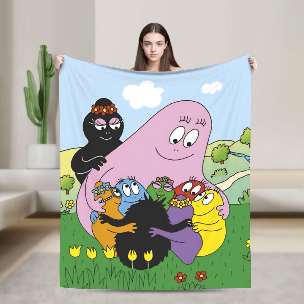 Barbapapa Barbamama Family  Flannel Blankets  Warm Throw Blanket for Bedroom Travel Pattern Bedspread Sofa Bed Cover