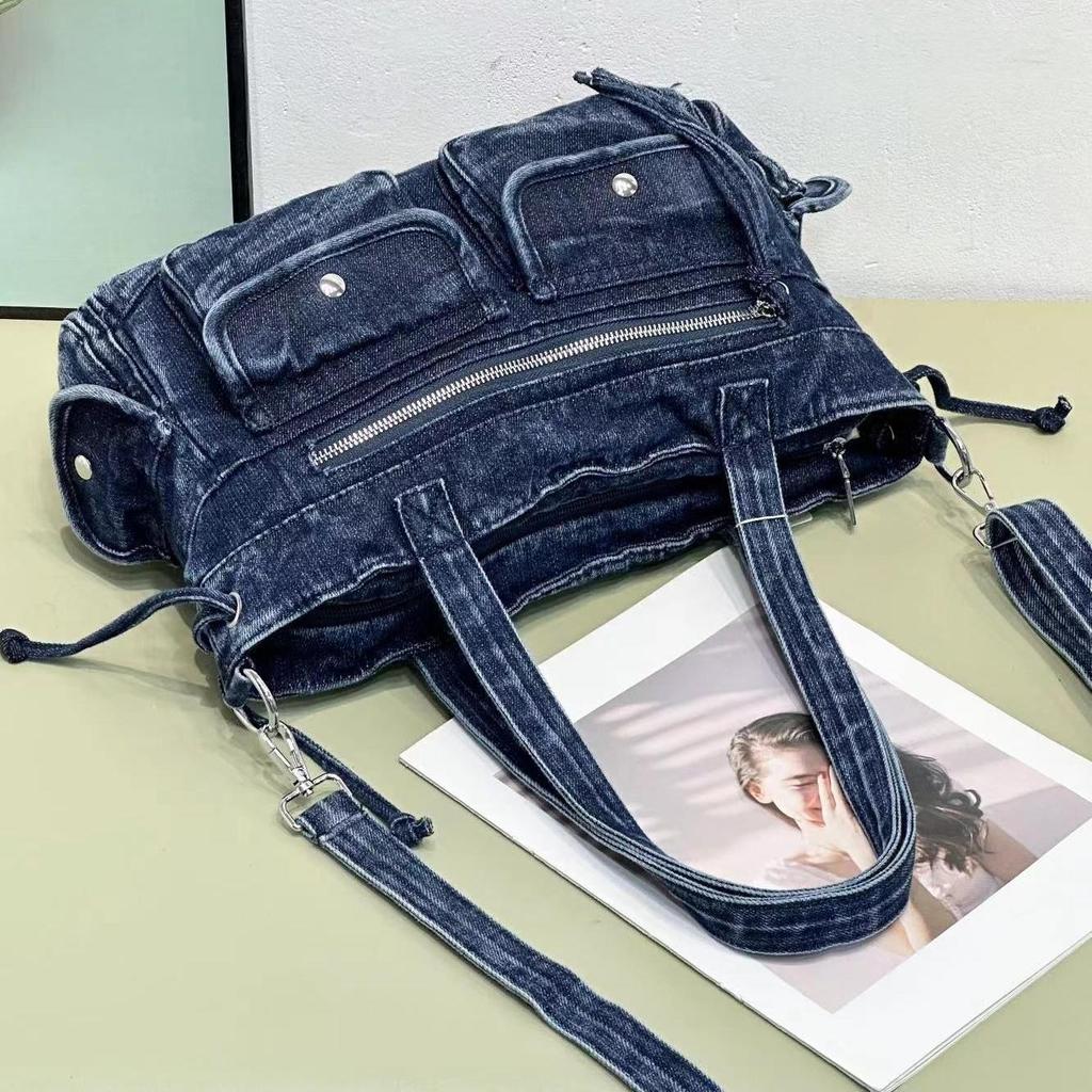 Denim Women's Bag Tote Bag 2026 New Washed Denim Women's Handbag American Retro Bag Old Fashion Shoulder Bag