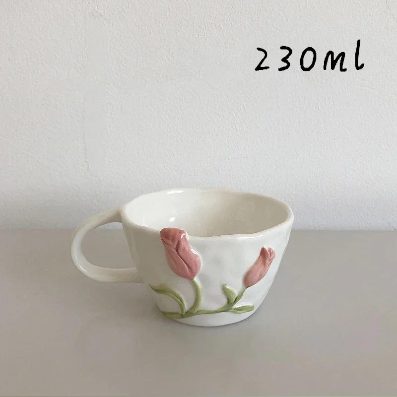 

Lovely and Beautiful Pink Tulip Plate Tableware Set Ceramic Cake Plates Dessert Pasta Saucer Breakfast Tray Kitchen Assiettes