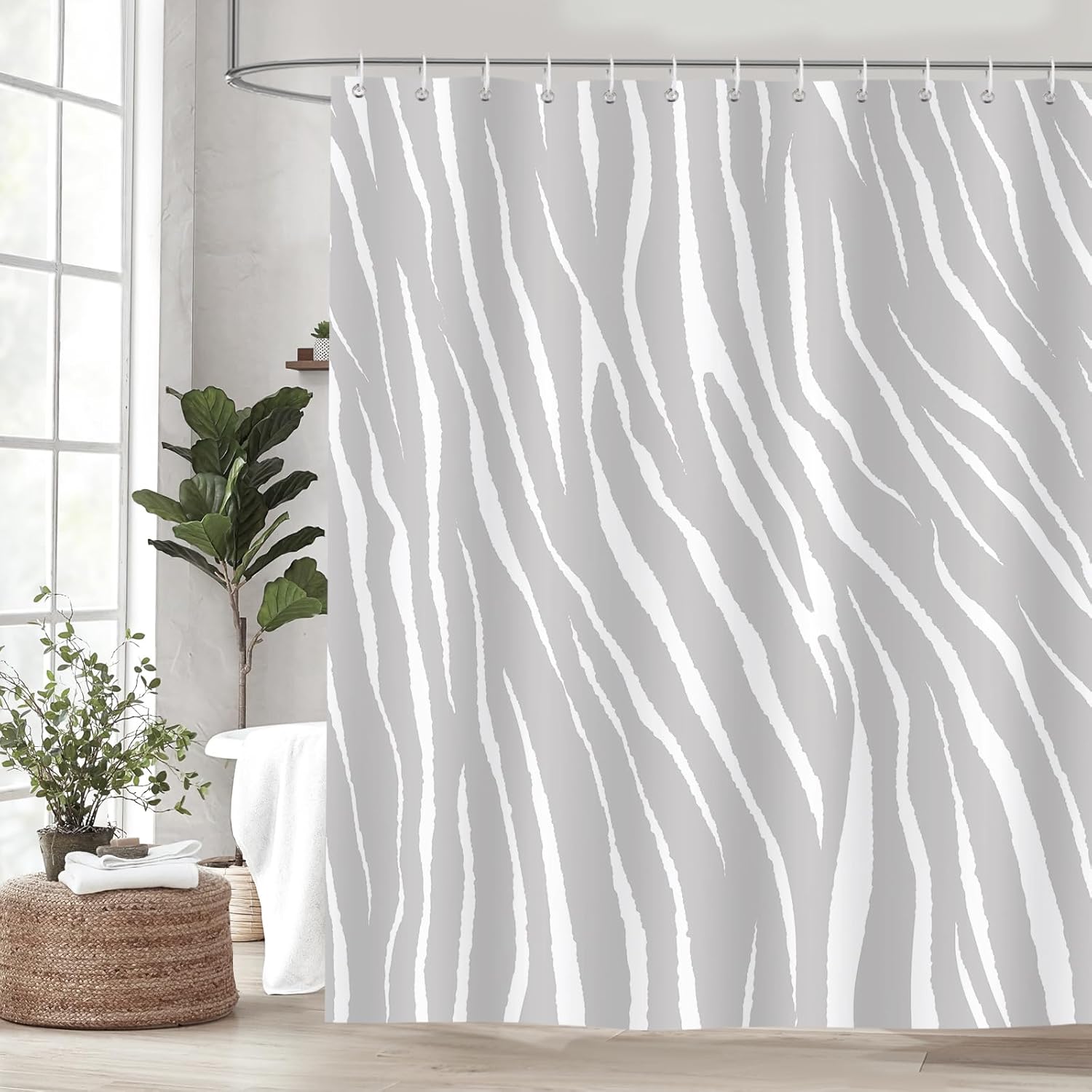 Blue Zebra Striped Shower Curtain Abstract Modern Shower Curtain For Bathroom Minimalist Decor Polyester Fabric With Hooks W60H190(CM)-1 Pcs