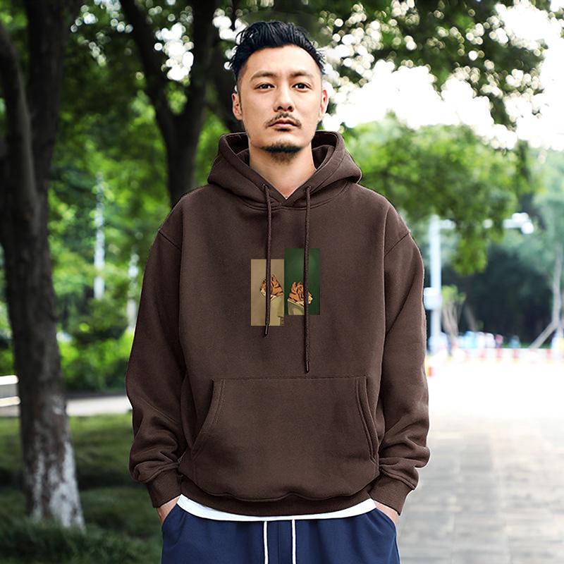 

Men s Trendy Fleece-Lined Loose Fit Hoodie Jacket - Winter Hong Kong Style L (135-160 lbs)