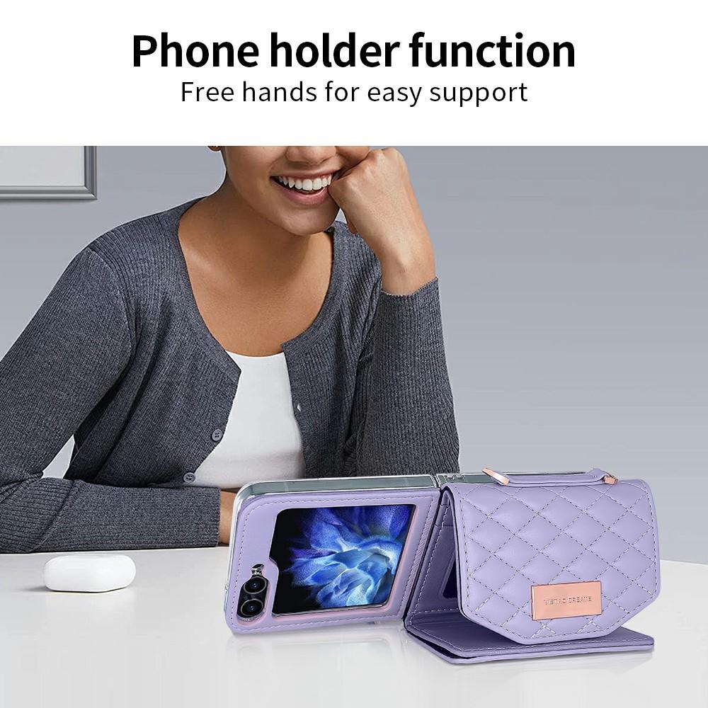 For Samsung Galaxy Z Flip7 FE 5G/Z Flip6 5G Case with Shoulder Strap PU+PC Wallet Phone Cover Built-In Back Screen Film
