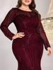 Plus Size Sequined Mermaid Bridesmaid Gown - Elegant Slim Fit with Round Neck for Evening or Banquet