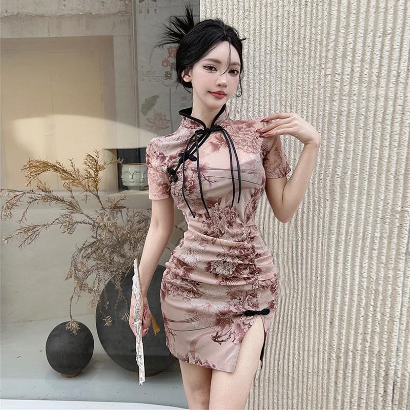 2025 fashion new women's clothing retro disc buckle split slim fit improved cheongsam skirt