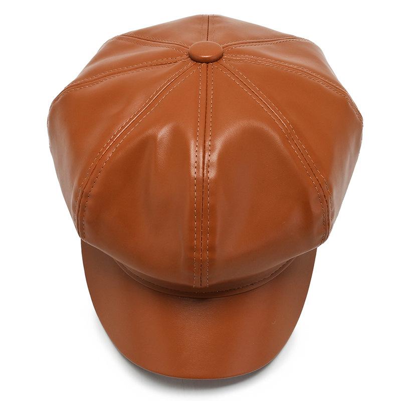 Autumn and Winter Trendy PU Leather Octagonal Hat Beret Outdoor Windproof and Warm Sun Hat Fashionable Casual Baseball Cap