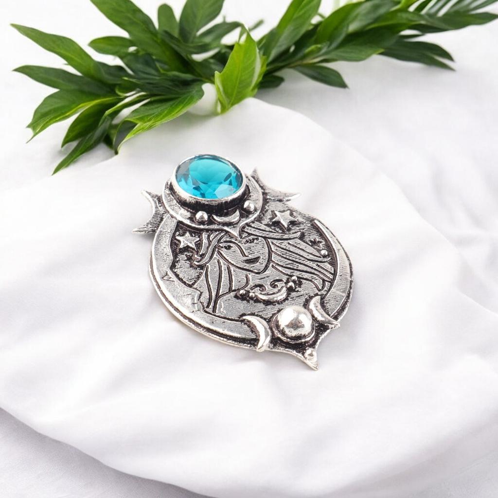 Naturlig Blå Apatit Ädelsten 925 Sterling Silver Designad Handgjord Hänge1.63" CP-22-09
