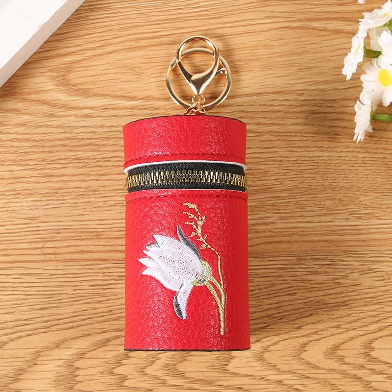 New embroidered lychee pattern lipstick bag change bag keychain girls pendant earphone bag mouth red envelope