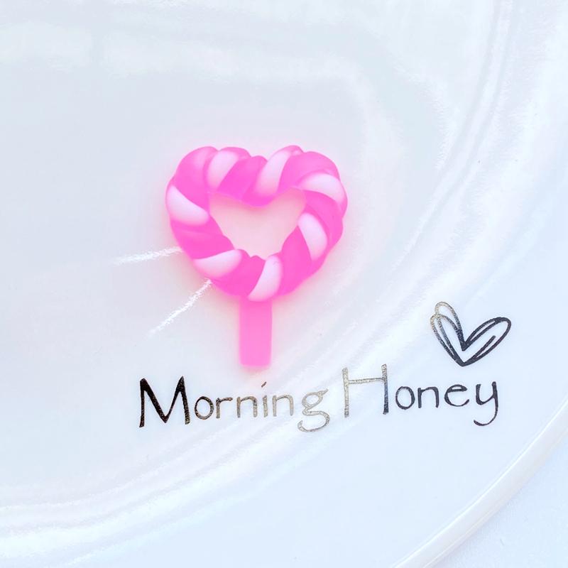 12Pcs New Luminous Heart-Shaped Lollipop Resin Figurine Crafts Flatback Cabochon Ornament Jewelry Making Hairwear Accessories