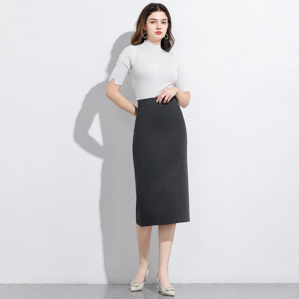 Damen Pendler Midilanger Rock Hüftrock, High-End Gefühl von Schlankheit, Schwarzer Professioneller Rock, Damen Stretchrock