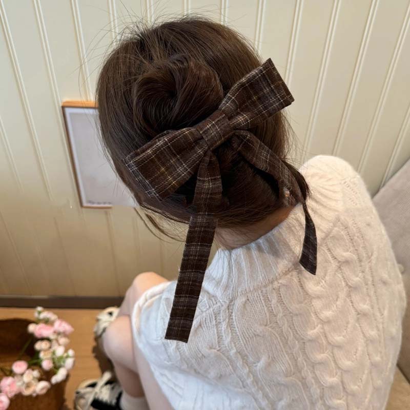 Elegant Plaid Ribbon Bow Hairpins Women Girls Hair Clips Claw Barrettes Accessories Hairclip Headdress Headwear Ornament