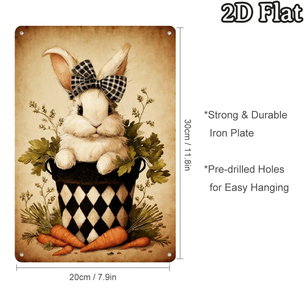 

Vintage Rabbit Metal Wall Art Rustic Farmhouse Iron Wicker Basket with Wildflowers Pattern Suitable for Home Garden Patio 20x30cm（7.8x11.8inch）