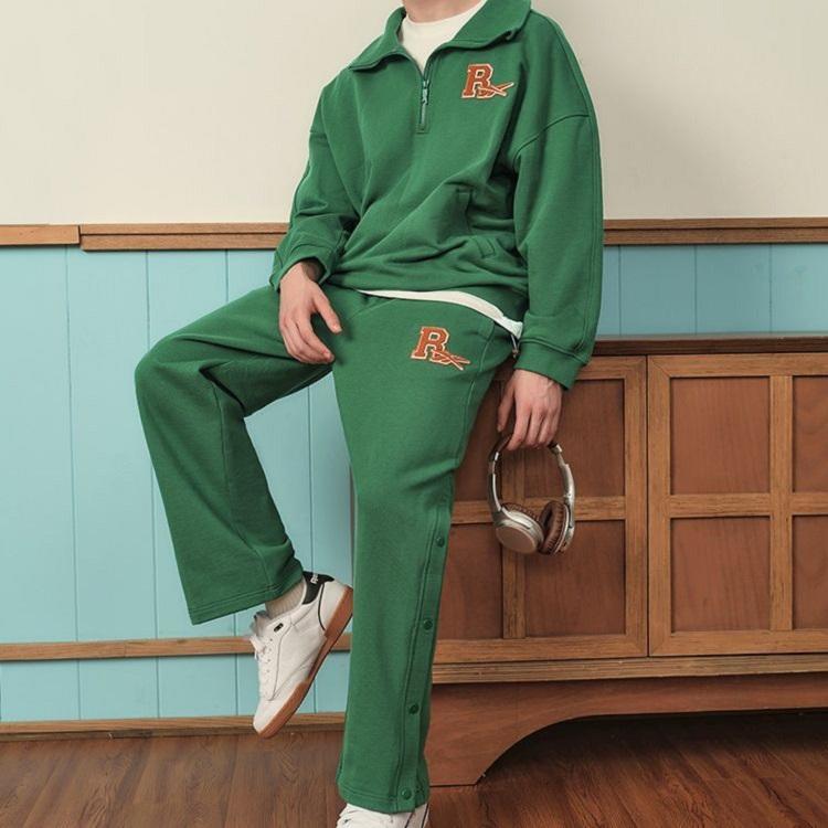 Reebok Solid Color Straight Leg Button Knit Casual Pants Unisex Bottoms Dark-Green 23FRC605UGL1