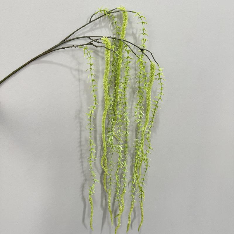 4/5pcs Wedding Artificial Green Hanging Rice Plants Floral Hall Decoration Simulation 3-Forks Willow Branch Vine Plastic Plant