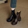Retro Thick-soled Thick-heeled Martin Boots for Women's Autumn and Winter New Round-headed Velvet Warm Chelsea Boots Short Boots
