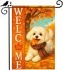 Thanksgiving Fall Garden Ag 12x18 Inch Welcome Bichon Frise Dog Outdoor Ag Double Sided Autumn Puppy Yard Banner with Pl UUN