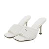Fashion Handmade Woven High Heel Slipper Women Fashion Square Toe Open Toe Slide Sandal Comfort Casual Brand Designer Shoe Zapatos Mujer
