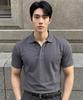 HERVINO Basic Cool Cotton Collared Short Sleeve Tee [Charcoal Blue] (Type B)