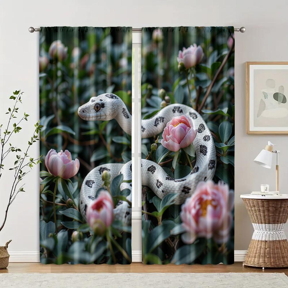 

Set Of 2 Filtering Curtains Excluding Rods Non Movable Without Batteries Snake Flowers Use Bedrooms Living Rooms Curtain Polyester Ideal For Sitting W100*H70(CM)-Grommet top&1PCS