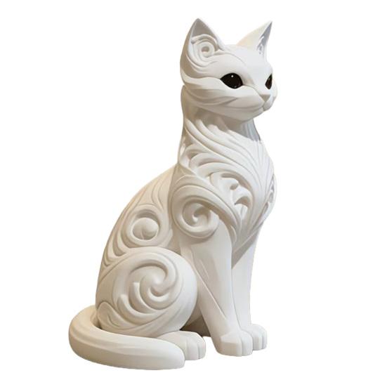 3D Printed Sitting Figurine Cat Carving Kitten Ornament Baroque Statue Sculpture Home