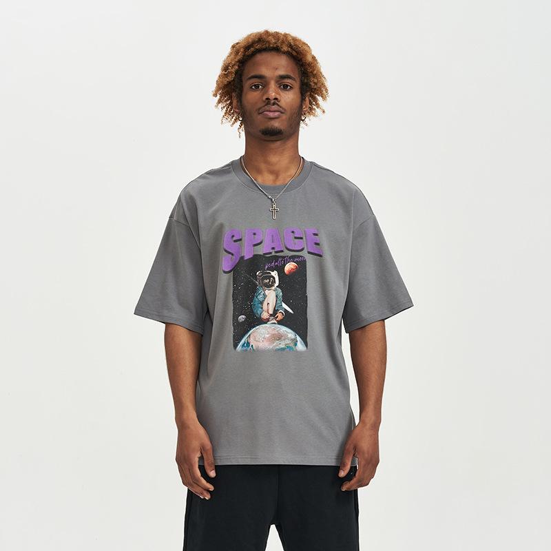 New Spring and Summer Men's Fashion Printed Short-sleeved T-shirt Men's Loose Cotton Street Trendy Hong Kong Style Tops Men