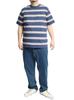 GENUINE DICKIES Men's Short Sleeve T-Shirt with Striped Ringer Logo Print, Crew Neck, Size 4L, Blue and Striped (Size 90)