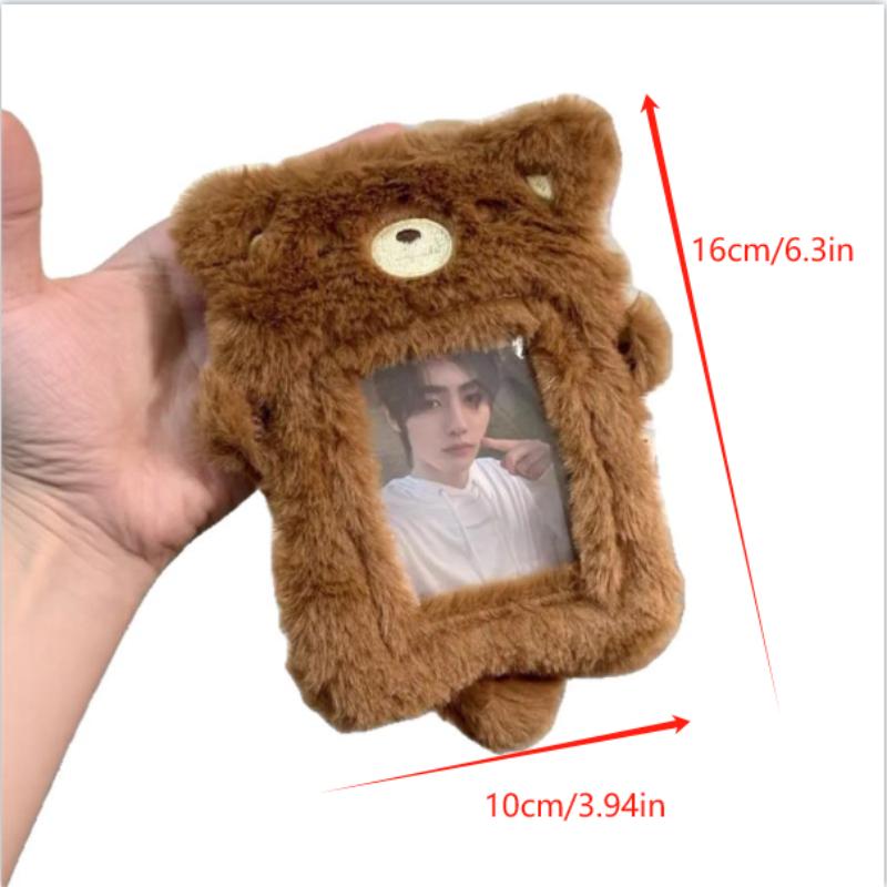 Cute Bear Plush Card Holder Idol Photo Display Card Case Keychain Pendants Bag Ornaments Girly Backpack Charm Kids Birthday Gift